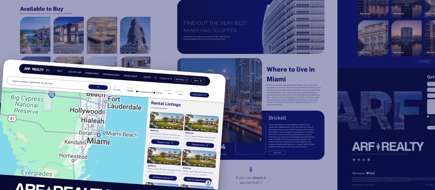 Sites da ARF Realty, imobiliária de luxo em Miami