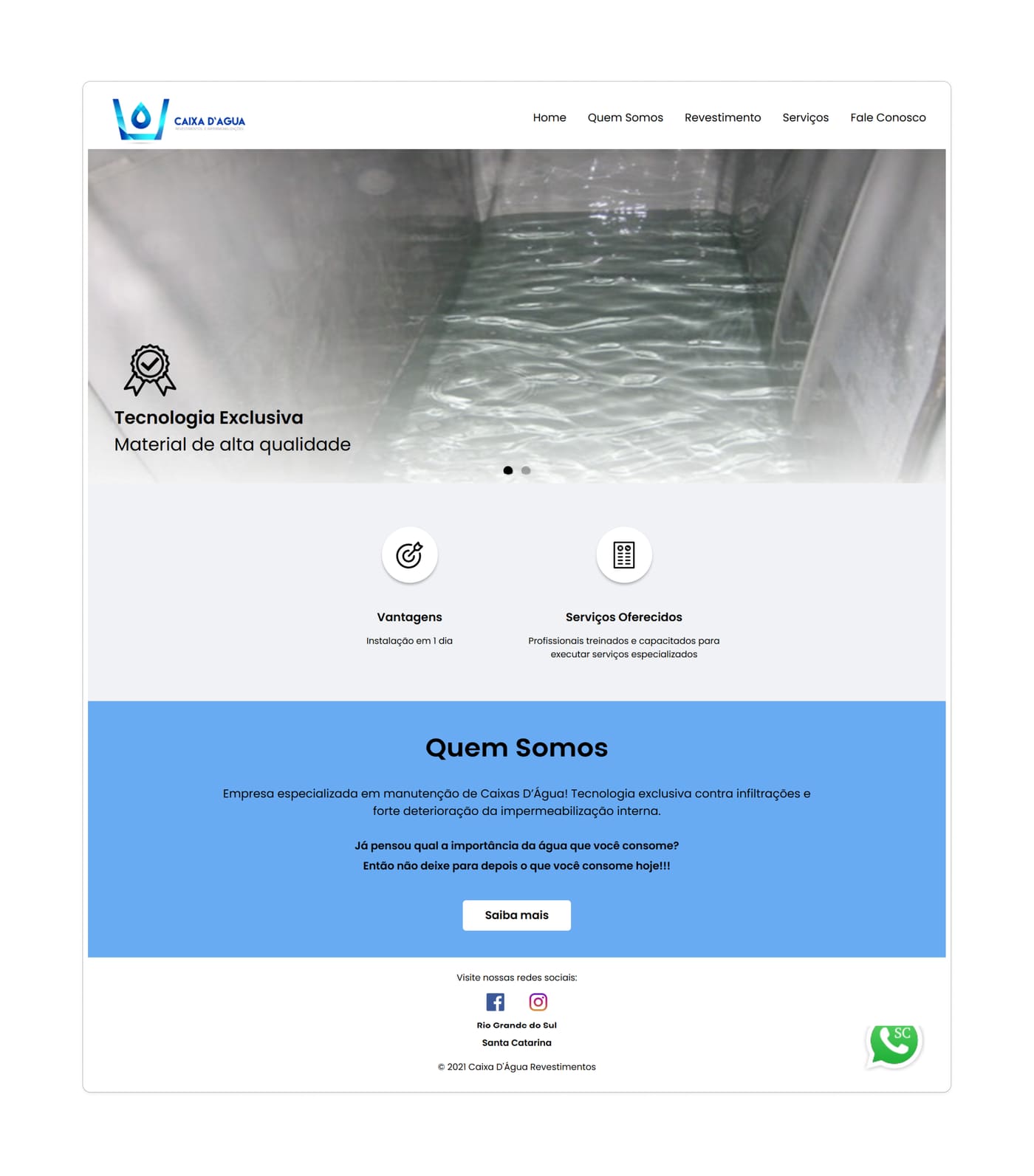 Site antigo da Caixa d'Água Revestimentos, antes do redesign