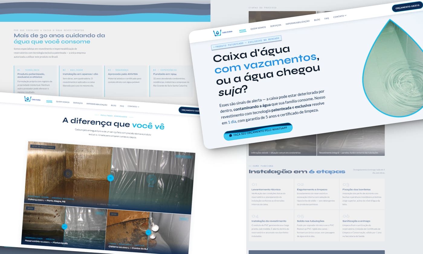 Site atual da Caixa d'Água Revestimentos, redesenhado
