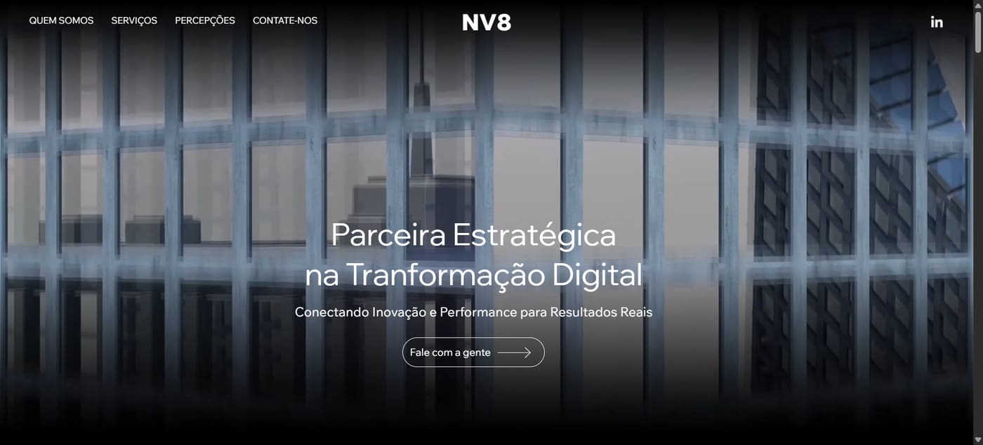 Site antigo da NV8, com visual institucional genérico