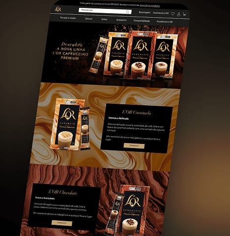 Landing page da linha L'OR Cappuccino, versão 2