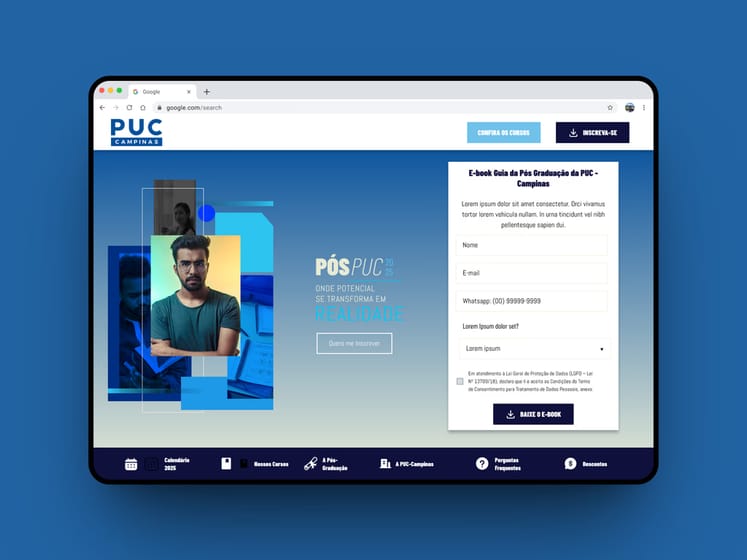 Landing page de captação de leads da PUC-Campinas
