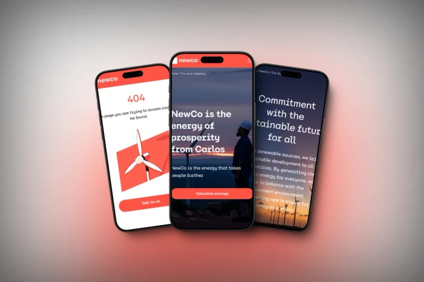 Mockups mobile de site de energia renovável